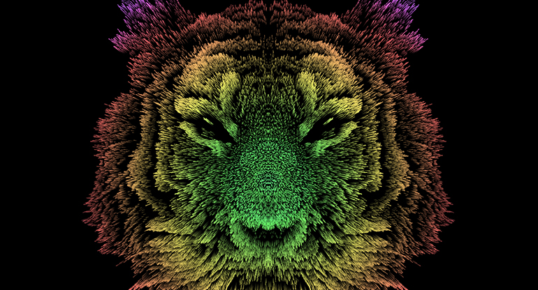 a stylized digital graphical rendering of a tiger's head 